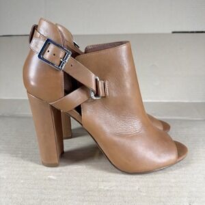 Lauren Ralph Lauren Kadence Sandals Women's 9B Brown Leather Open Toe Block Heel